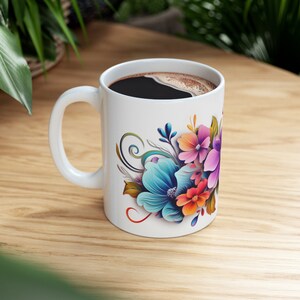 Flower Mug, Floral, Coffee Mug, Cottagecore, gifts for her, Mother’s Day Ceramic Mug (11oz)