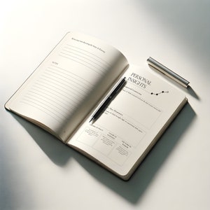 May include: An open journal with a black pen on the right page. The page has the title "Personal Insights" and a section titled "Names that Illuminate" with a list of names: "A Name of Peace", "A Name of Guidance", and "The Name of Wisdom".