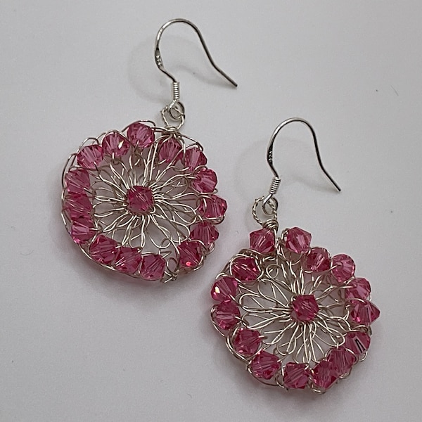 Super sparkling and dazzling Silverplated crochet earrings embellished with gorgeous pink Preciosa Czech crystals!