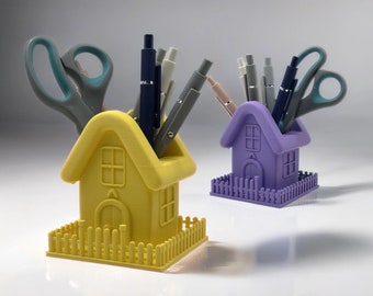 House with Picket Fence Desk Organizer | House with Picket Fence Pen Holder | House Office Organizer | Novelty Pen Holder |Quirky Pen Holder