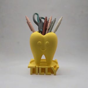 Custom Smiley Tooth Pen Holder | Tooth Smiley Koala Desk Organizer | Fun Custom Tooth Pencil Basket | 3D Printed Smiley Tooth Cup - USA