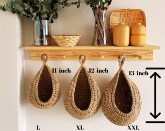 Hanging Wall Baskets, Vegetable Baskets, Jute Hanging Fruit Baskets, Rustic Baskets Set, Storage Baskets, Jute Kitchen Baskets