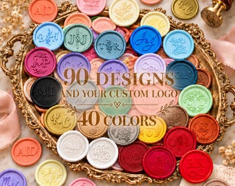 Custom Wax Seal Stickers, Self-Adhesive, 40 Colors, 90 Designs, Monogram