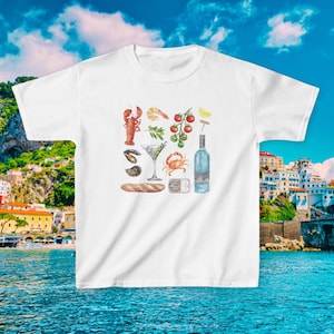 Italiano verano bebé camiseta pintada collage mariscos bebé camiseta sardinas abuela costera nieta Italia bebé camiseta La Dolce Vita Dirty Martini
