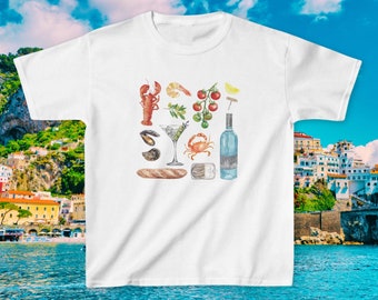 T-shirt bébé italien Été peint collage fruits de mer sardines côtières grand-mère petite-fille Italie T-shirt bébé La Dolce Vita Dirty Martini