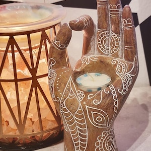 Buddha Hand Kerzenhalter Zen spirituelle Skulptur Teelicht Kerzenhalter Meditation Deko Kerze Yoga Hand Decor