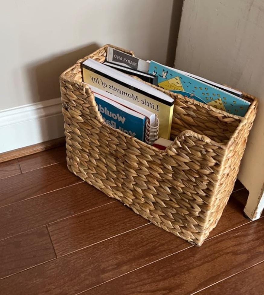Panier De Rangement En Jacinthe D’eau Tissé — Dimensions 30,5 X 14 X 27,5 Cm, Poignées, Pour Magazines, Livres, Documents, Décoration Naturelle