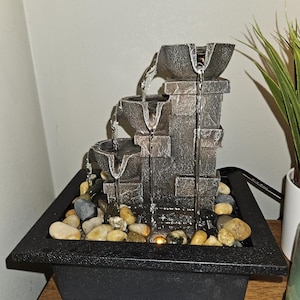 3-Tier Stone Wall Tabletop Fountain with Natural River Rock Office Relaxing Desktop Zen Waterfall Meditation Tabletop Fountain Decorations