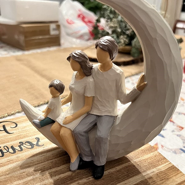 Gifts for Family Sculpture Parents and Son Statues Family of 3 Figurines Statue Home Decorations for Living Room Bedroom Shelf Decor