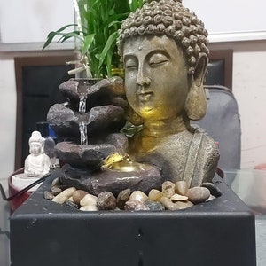 4-Tier Buddha Indoor Tabletop Waterfall Fountain Zen Meditation Desktop Decor for Office Home & Bedroom Zen Decoration Relaxation Waterfall