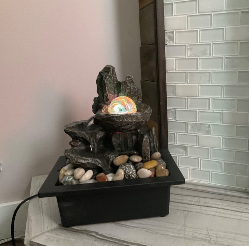 Rotating Ball Tabletop Fountain Rock Waterfall Fountain for Home Office