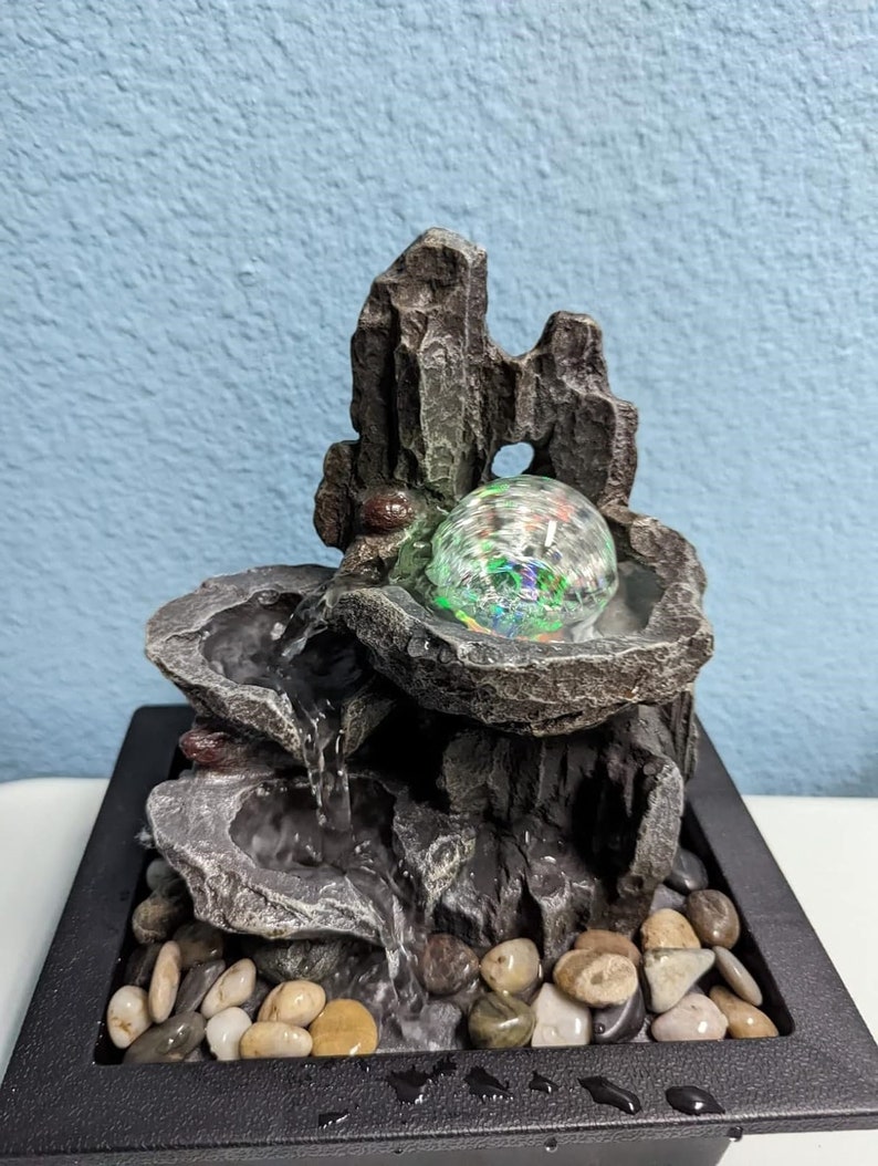 Rotating Ball Tabletop Fountain Rock Waterfall Fountain for Home Office