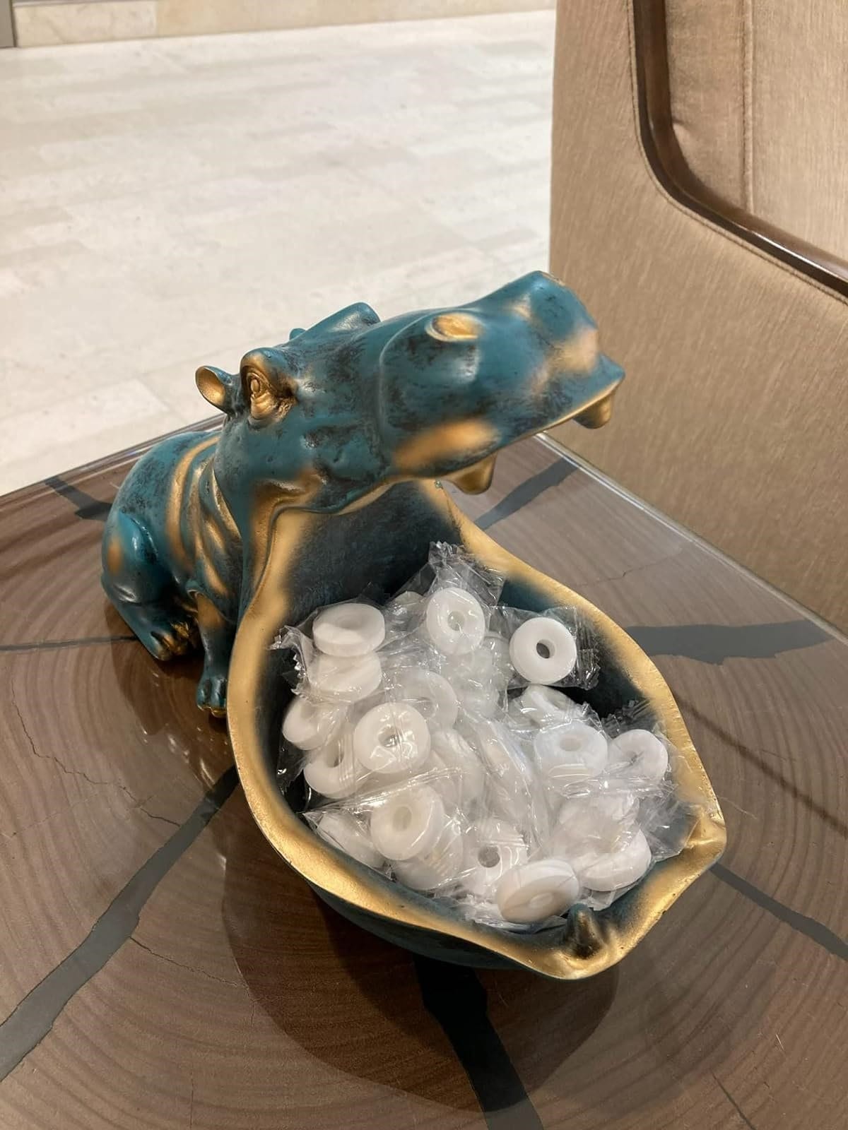 UNHER Big Mouth Hippo Candy Dish - Decorative Animal Statue Bowl For Home & Office Desk