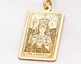 14k Solid Gold The Empress Tarot Card Necklace, Major Arcana Pendant, Divine Feminine Jewelry, Abundance Gift for Her - Free Engraving