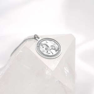 Flatlay of the 14k white gold Year of the Horse coin pendant necklace, showing the round medallion silhouette and smooth reflective surface. In Chinese zodiac tradition, the Horse represents independence, vitality, and brave new beginnings—ideal for meaningful gifting. SEO keywords: white gold zodiac necklace, horse pendant necklace, chinese zodiac jewelry, lunar new year gift, astrology necklace, minimalist medallion charm, free engraving keepsake.