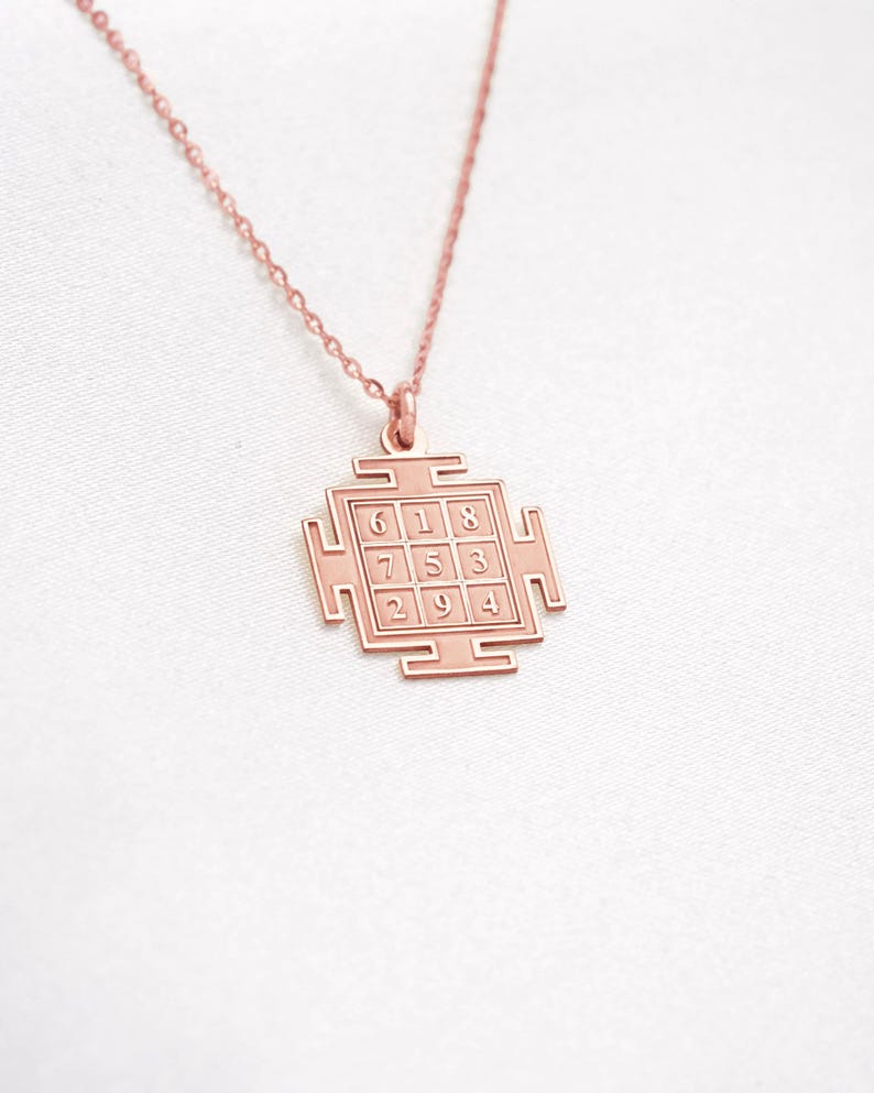 14k Solid Gold Kubera Yantra Necklace, Sacred Geometry Prosperity ...