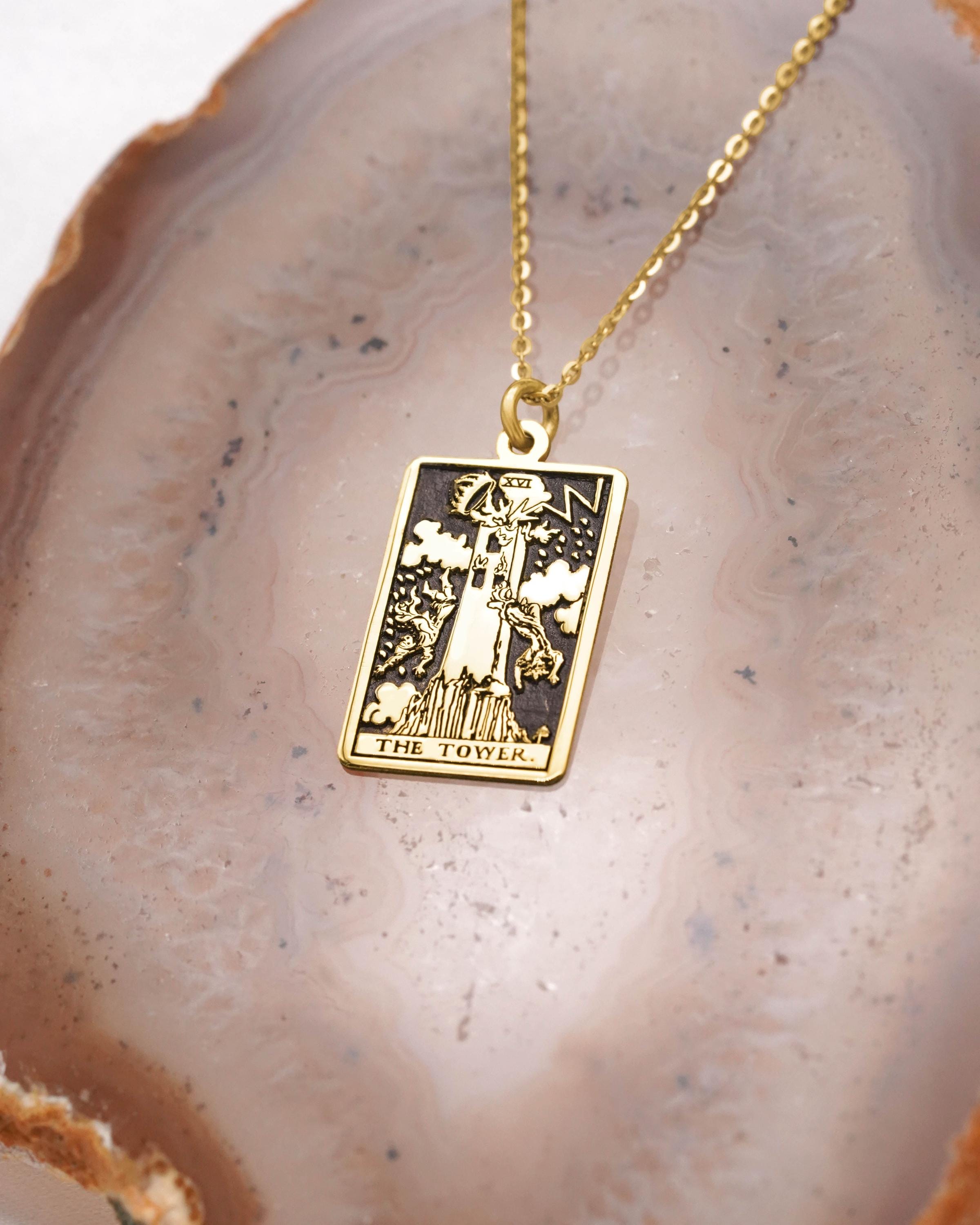 The Tower Tarot Card Necklace - Etsy