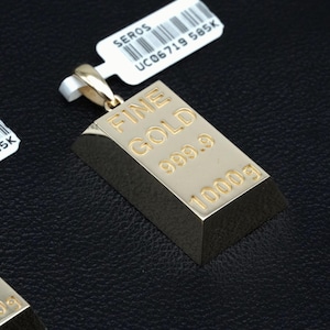 Collar con mini barra de oro macizo de 14 quilates: colgante grabado personalizado