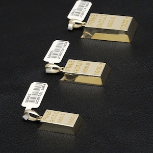 Solid 14K Mini Gold Bar Pendant Charm, Solid 14K Gold Necklace Pendant, Small Ingot Pendant, Minimalist Jewelry
