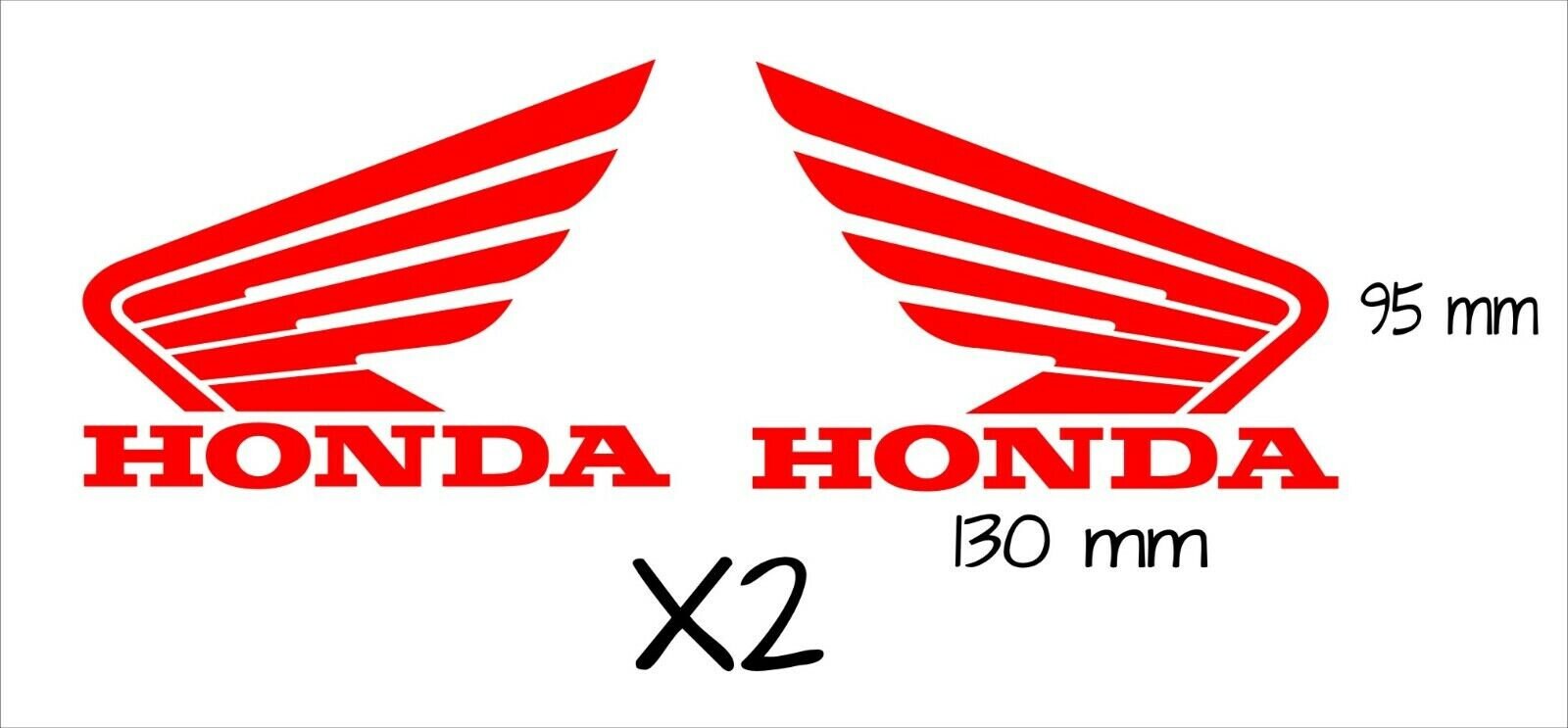 Honda Wing Fuel Tank Decal Sticker Set – 2x 95mm, White With Silver Outline & Red Accent, OEM Style