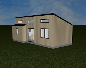 Petite maison scandinave moderne de 382 pieds carrés, suite ou location dans la cour, plan d'étage DWG