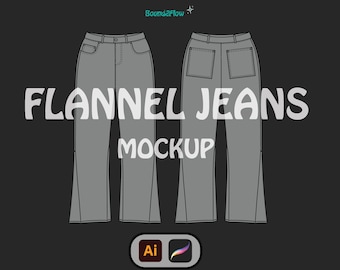 Flannel Jeans Mockup Clothing Template Tech Pack Streetwear Procreate Illustrator