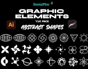 Y2K Abstract Shapes Graphics Pack | 24 Assets For Clothing | Graphic Design | Streetwear Start-up | Clothing Brand Assets