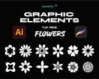 Y2K Flowers Graphics Pack | 12 Assets For Clothing | Graphic Design | Streetwear Start-up | Clothing Brand Assets