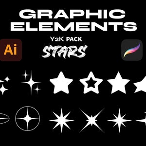 Y2K Star Graphics Pack | 12 Assets For Clothing | Graphic Design | Streetwear Start-up | Clothing Brand Assets