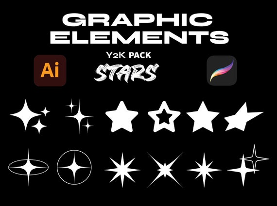 Y2K Star Graphics Pack | 12 Assets For Clothing | Graphic Design | Streetwear Start-up | Clothing Brand Assets