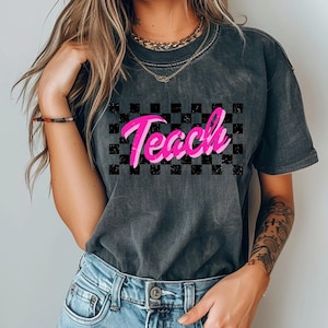 Komfortfarben Teach Shirt: Kariertes Schulanfang-T-Shirt