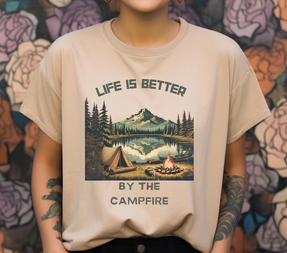 Camping By The Lake | Live Is Better By The Campfire | Camping Shirt | Retro Camping Design | Adventure Shirt | Outdoor Shirt | Camping Quote Alwasky