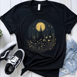 Mystic Moon & Flowers Shirt: Boho Celestial Tee