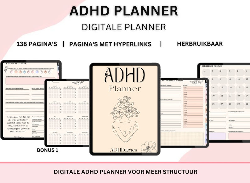 ADHD planner ADHD digitale planner planner ADHD schoonmaak en maaltijdplanner printbaar gewoonte en medicatie tracker afbeelding 1