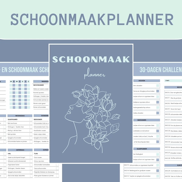 Digitale schoonmaak planner opruimen checklist schoonmaken huis en tuin ordenen en organiseren planner om uit te printen