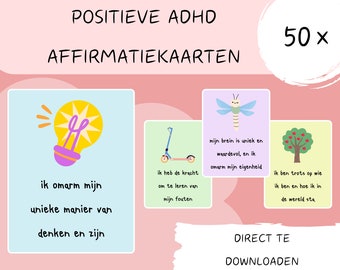 Positieve ADHD affirmatiekaarten | zelfvertrouwen | bevestigingskaarten | zelfliefde | zelfbeeld | flashcards | ADHD affirmation cards