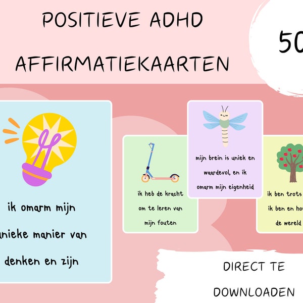 Positieve ADHD affirmatiekaarten | zelfvertrouwen | bevestigingskaarten | zelfliefde | zelfbeeld | flashcards | ADHD affirmation cards