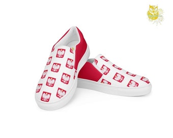 Poland Women’s Slip-on Canvas Shoes, Casual Shoes, Euro Championship, National Team Gift, Soccer Fan Gift
