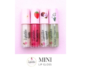 MINI LIP GLOSS .04oz -Natural,Organic, Handmade- made with Castor oil, Coconut oil, Shea Butter, Beeswax, Great for Spa days!