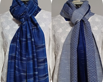 Handwoven Indigo Scarf Shawl / Natural Plant Dyed Scarf / Handmade  / Traditional THAI ASIA / Cotton / Weaving ECO-Friendly