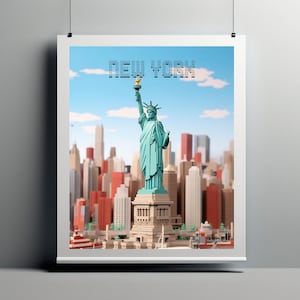 Cartel de viaje de Nueva York, impresión estilo Nueva York, cartel de arte de viaje de Nueva York, descarga digital, arte de pared imprimible de Nueva York