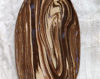 Handmade Marbled Ceramic Serving Plate, Coffee Tones Rustic Platter
