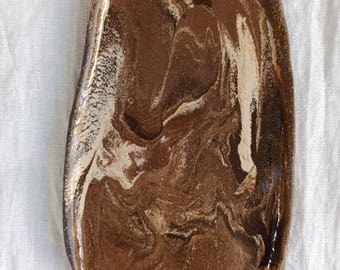 Handmade Marbled Stoneware Serving Dish, Coffee Brown Appetizer Tray