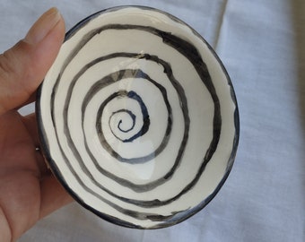 Handmade Swirl Ceramic Bowl, Black and White Jewelry Bowl