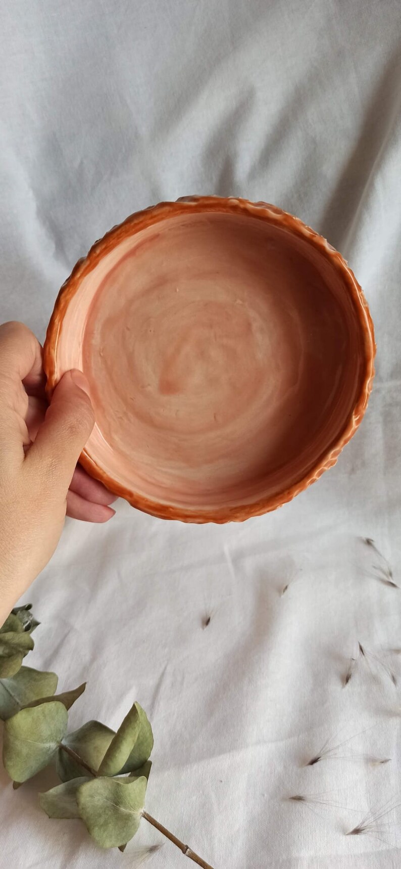 Assiette en céramique, bol en céramique, assiette en céramique faite main, assiette décorative, bol décoratif fait main en céramique sur pied couleur café image 2
