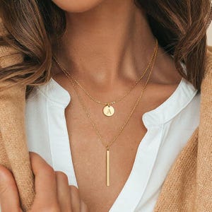 Dainty Gold Letter Necklace Duo - Perfect Gift necklace set, Solid Gold Delicate necklace, Letter Necklace gift for her, Wife Gifts for mom
