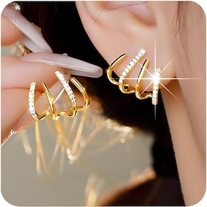 Claw Stud Earrings: Gold & Silver Cubic Zirconia Cuff Set