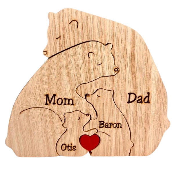 Wooden Bear Family Puzzle, DIY Art Puzzle, Animal Family, Family Home Decor, Family Keepsake Gifts, Mother's Day Gift, , Laser Engraved