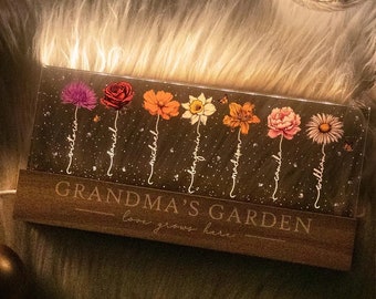 Veilleuse LED personnalisée avec fleurs pour grand-mère et jardin, cadeau de fête des mères pour grand-mère et maman