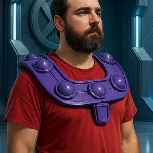 Colar Cosplay Magnet 97 – Ajuste Personalizado Impresso em 3D – Roxo Escuro Metálico ou Branco Cru – Armadura de Pescoço Inspirada em X